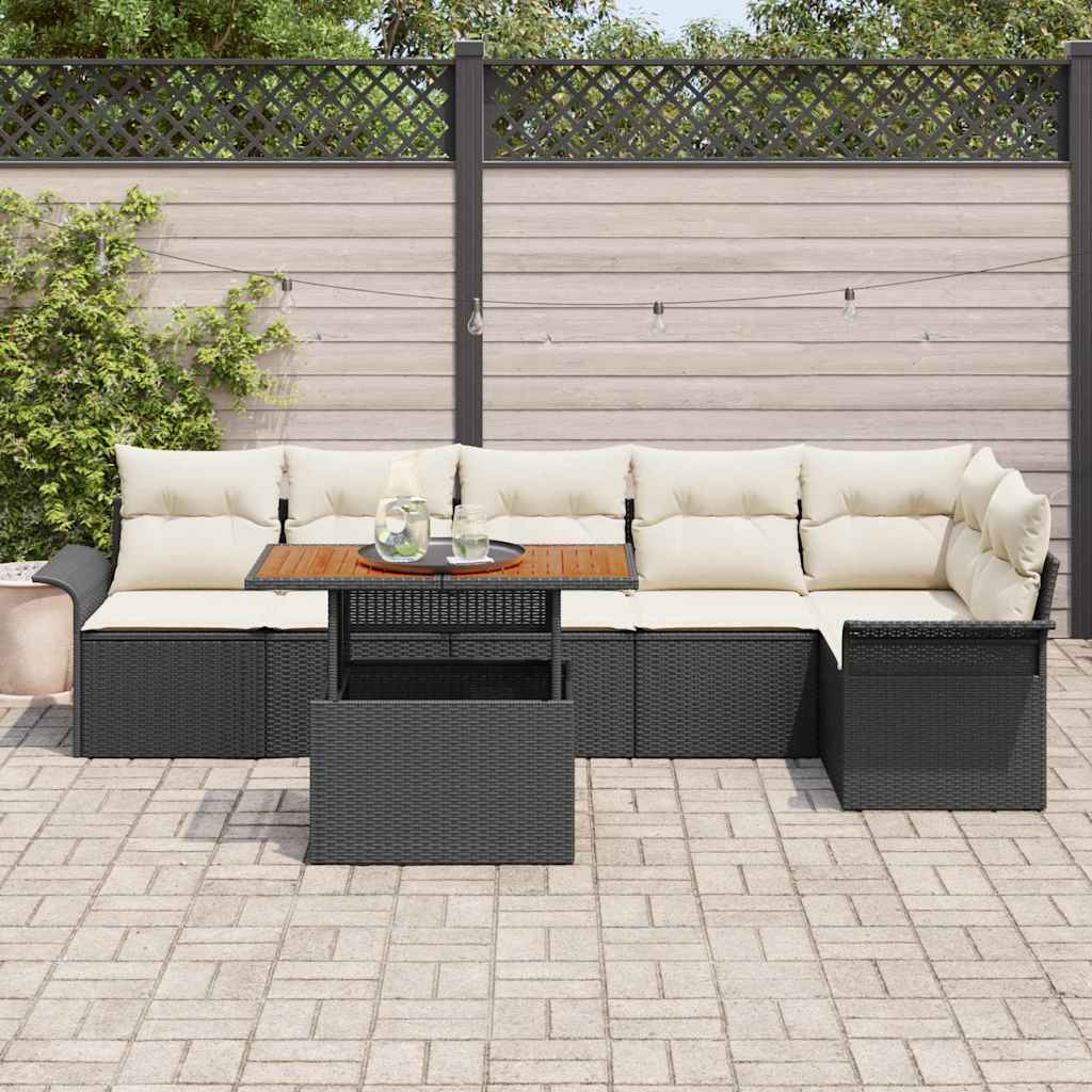 Ensemble de canapé de jardin 7 pcs Noir Poly rotin - XIOS