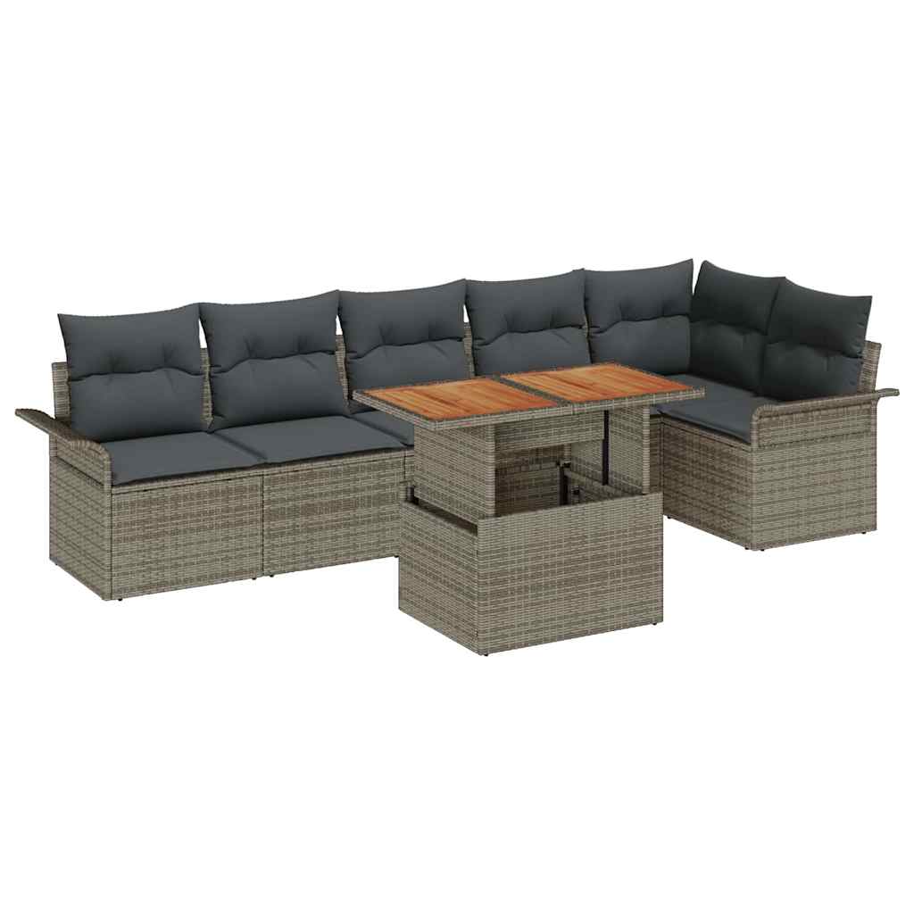 Ensemble de canapé de jardin 7 pc Gris Poly rotin