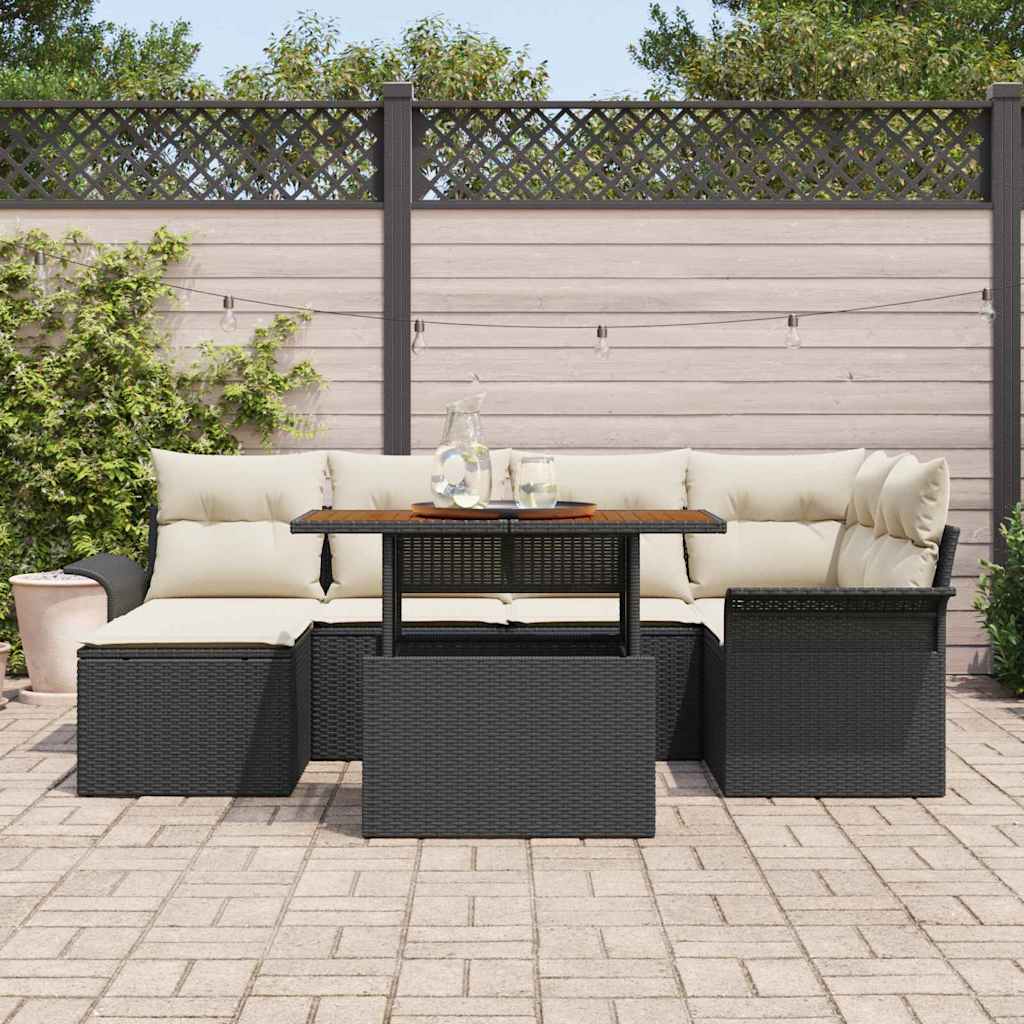Ensemble de canapé de jardin 7 pcs Noir Poly rotin - XIOS