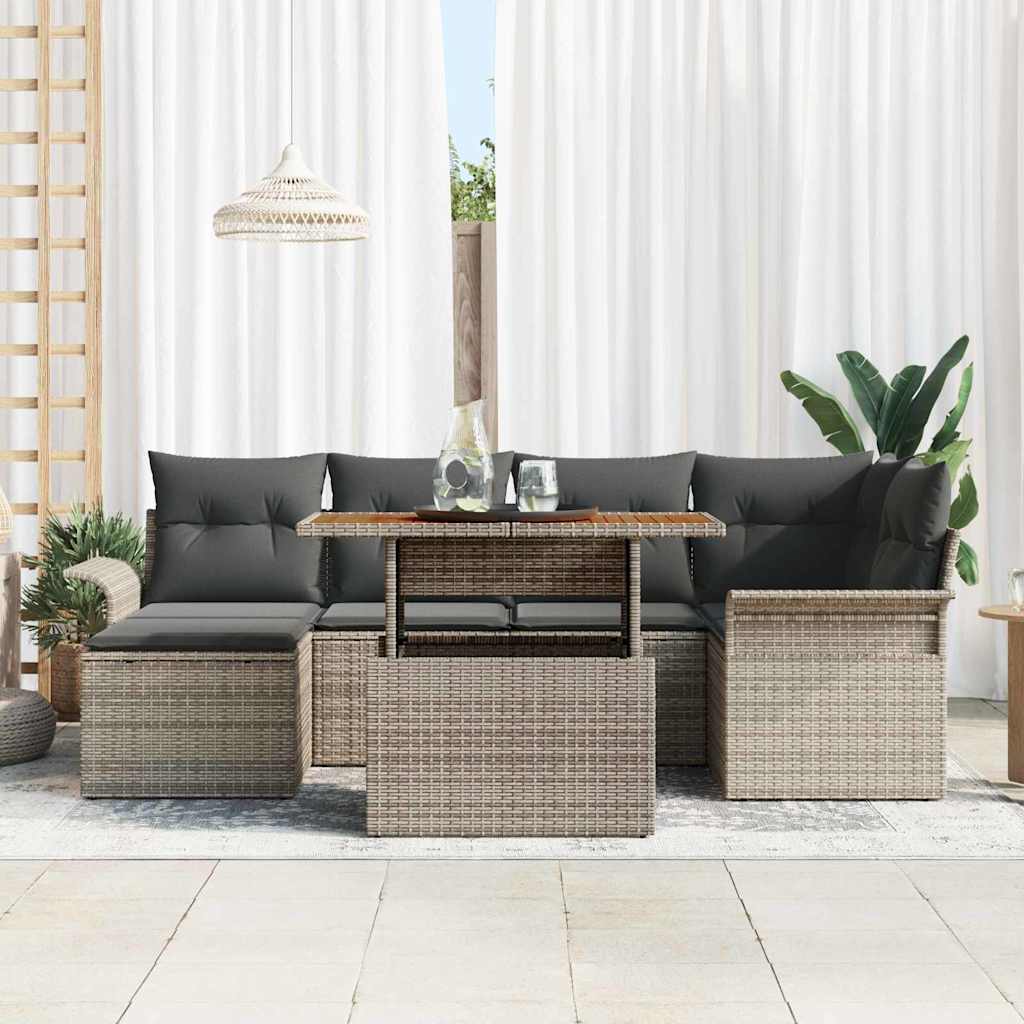 Ensemble de canapé de jardin 7 pc Gris Poly rotin