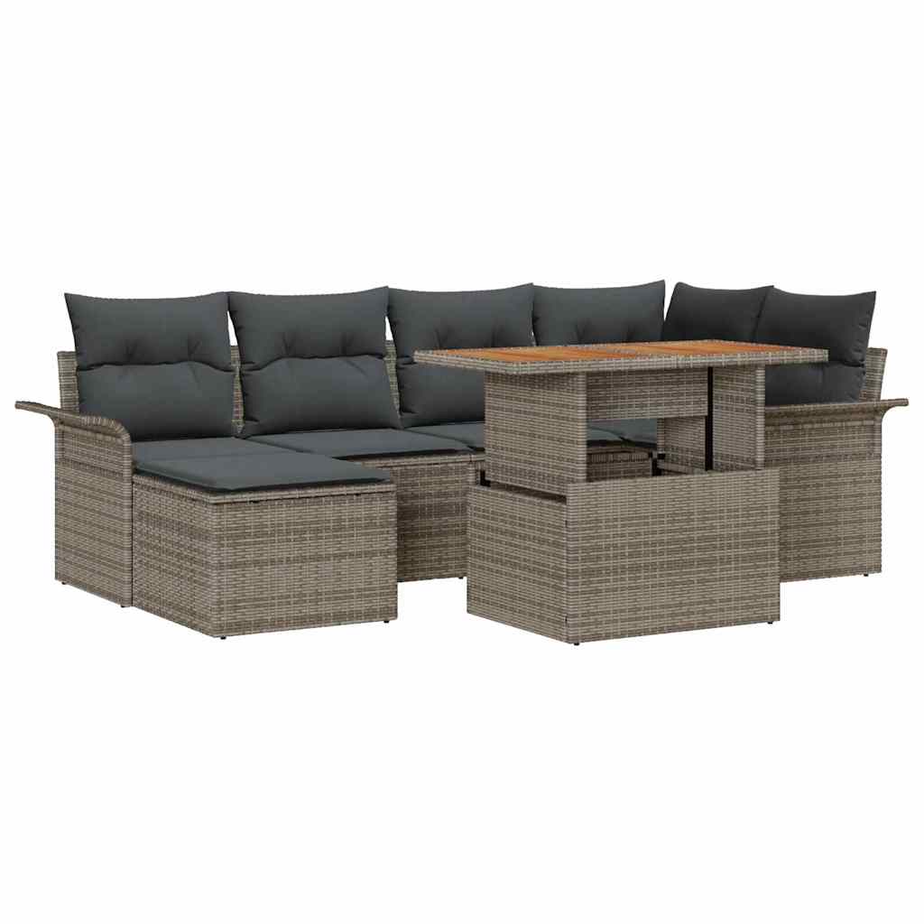 Ensemble de canapé de jardin 7 pc Gris Poly rotin