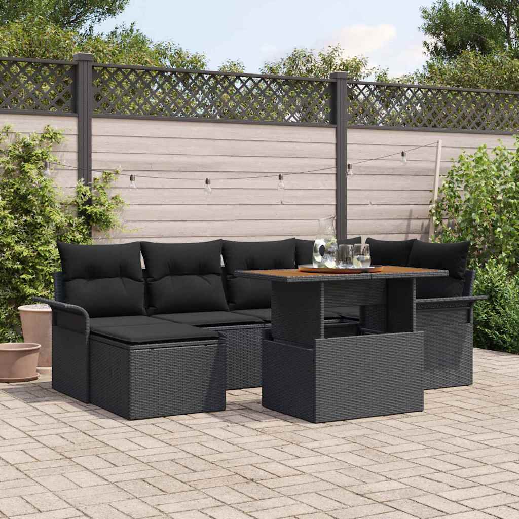 Ensemble de canapé de jardin 7 pcs Noir Poly rotin - XIOS