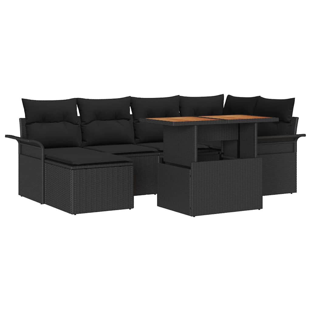 Ensemble de canapé de jardin 7 pcs Noir Poly rotin - XIOS