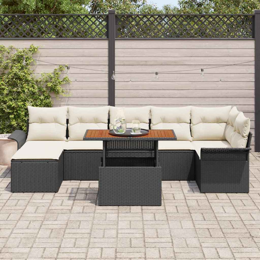 Ensemble de canapé de jardin 8 pc Noir Poly rotin