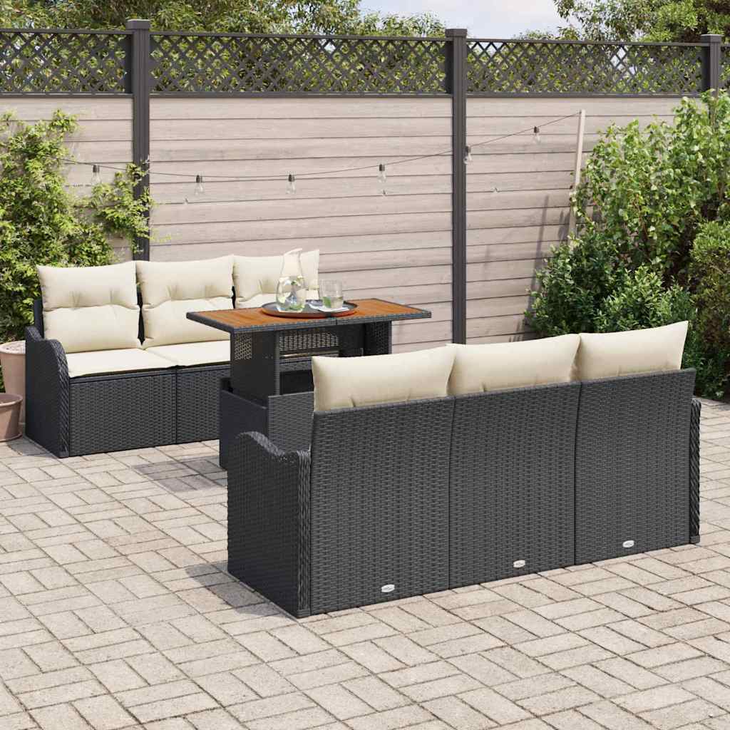 Ensemble de canapé de jardin 7 pcs Noir Poly rotin - XIOS