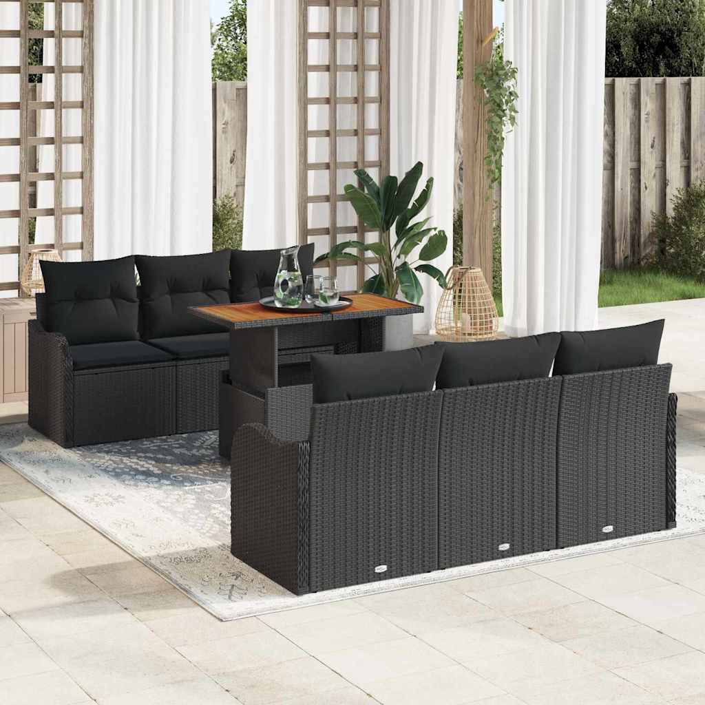 Ensemble de canapé de jardin 7 pcs Noir Poly rotin - XIOS
