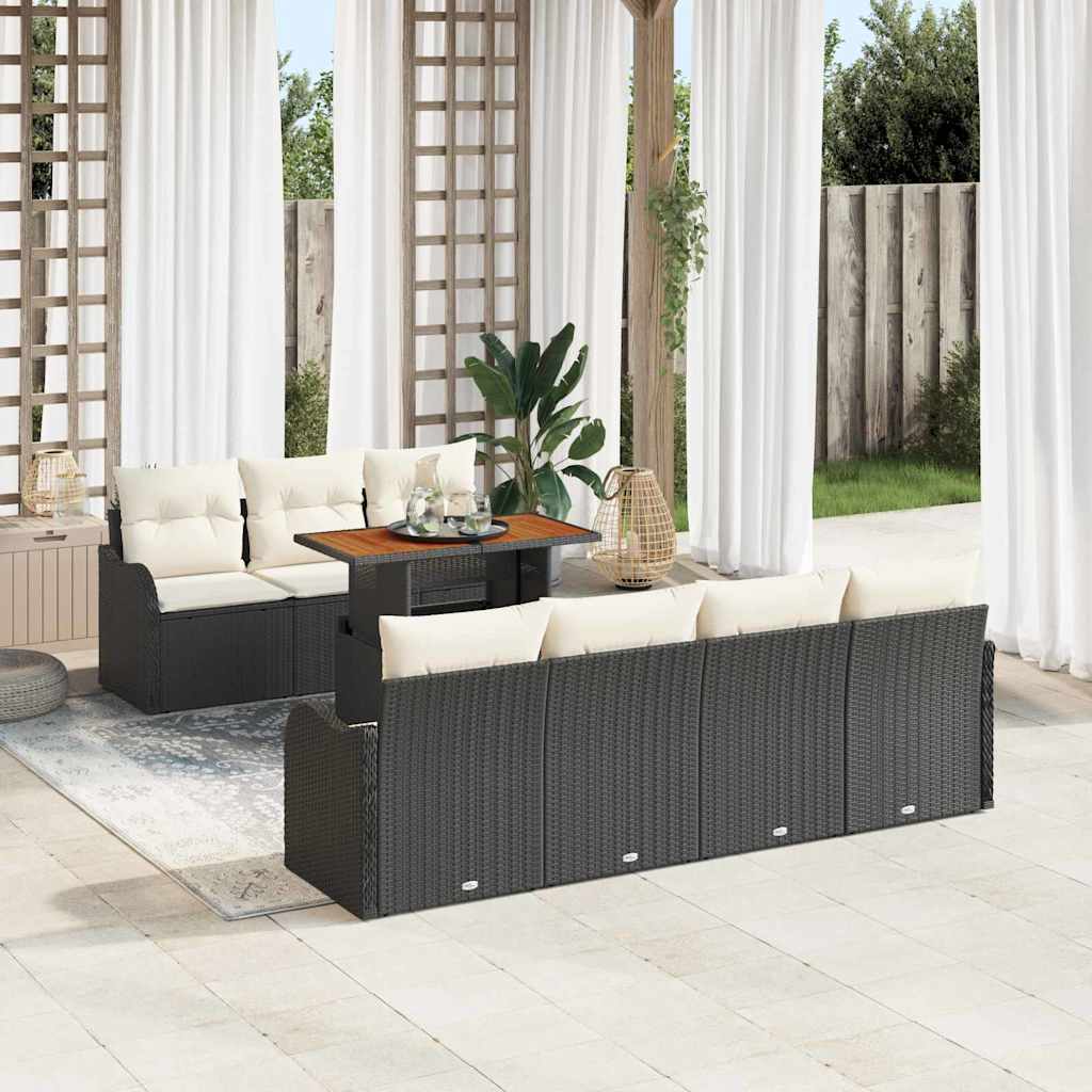Ensemble de canapé de jardin 8 pcs Noir Poly rotin - XIOS