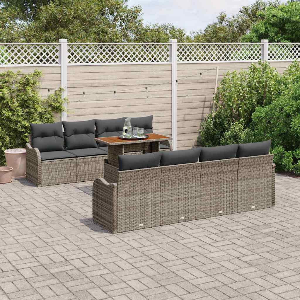 Ensemble de canapé de jardin 9 pcs Gris Poly rotin - XIOS