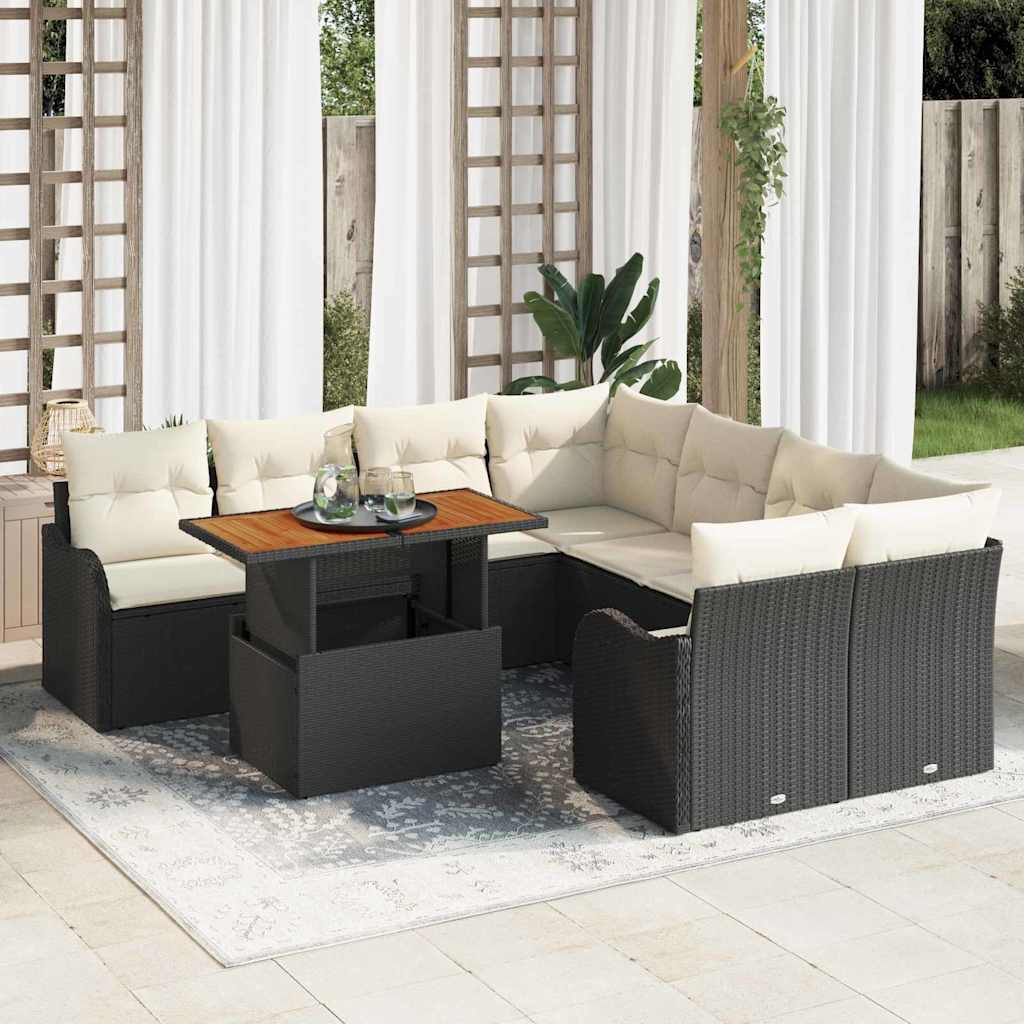 Ensemble de canapé de jardin 9 pcs Noir Poly rotin - XIOS