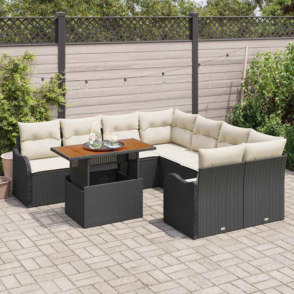 Ensemble de canapé de jardin 9 pcs Noir Poly rotin - XIOS