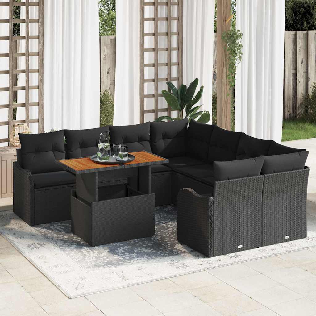 Ensemble de canapé de jardin 9 pcs Noir Poly rotin - XIOS