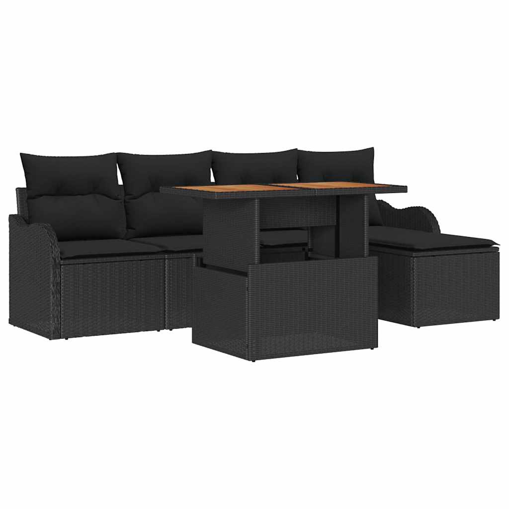 Ensemble de canapé de jardin 6 pcs Noir Poly rotin - XIOS