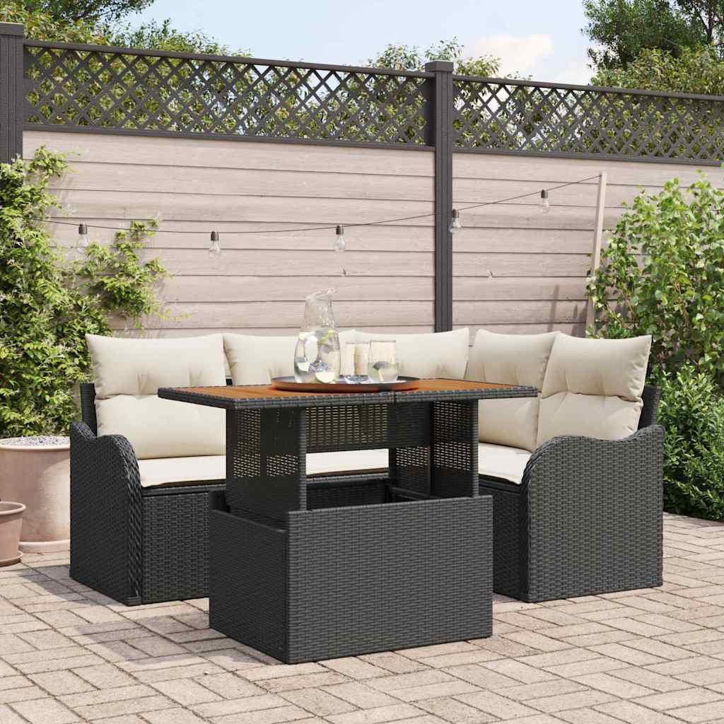 Ensemble de canapé de jardin 5 pc Noir Poly rotin