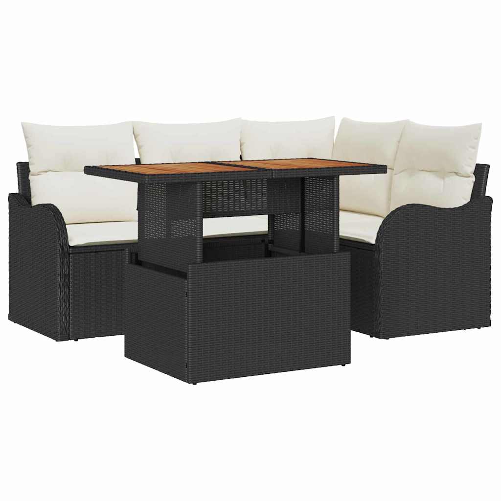 Ensemble de canapé de jardin 5 pc Noir Poly rotin