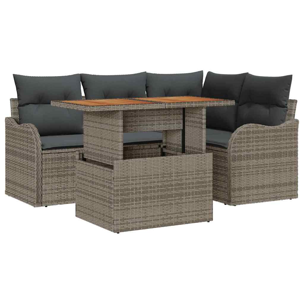 Ensemble de canapé de jardin 5 pcs Gris Poly rotin - XIOS