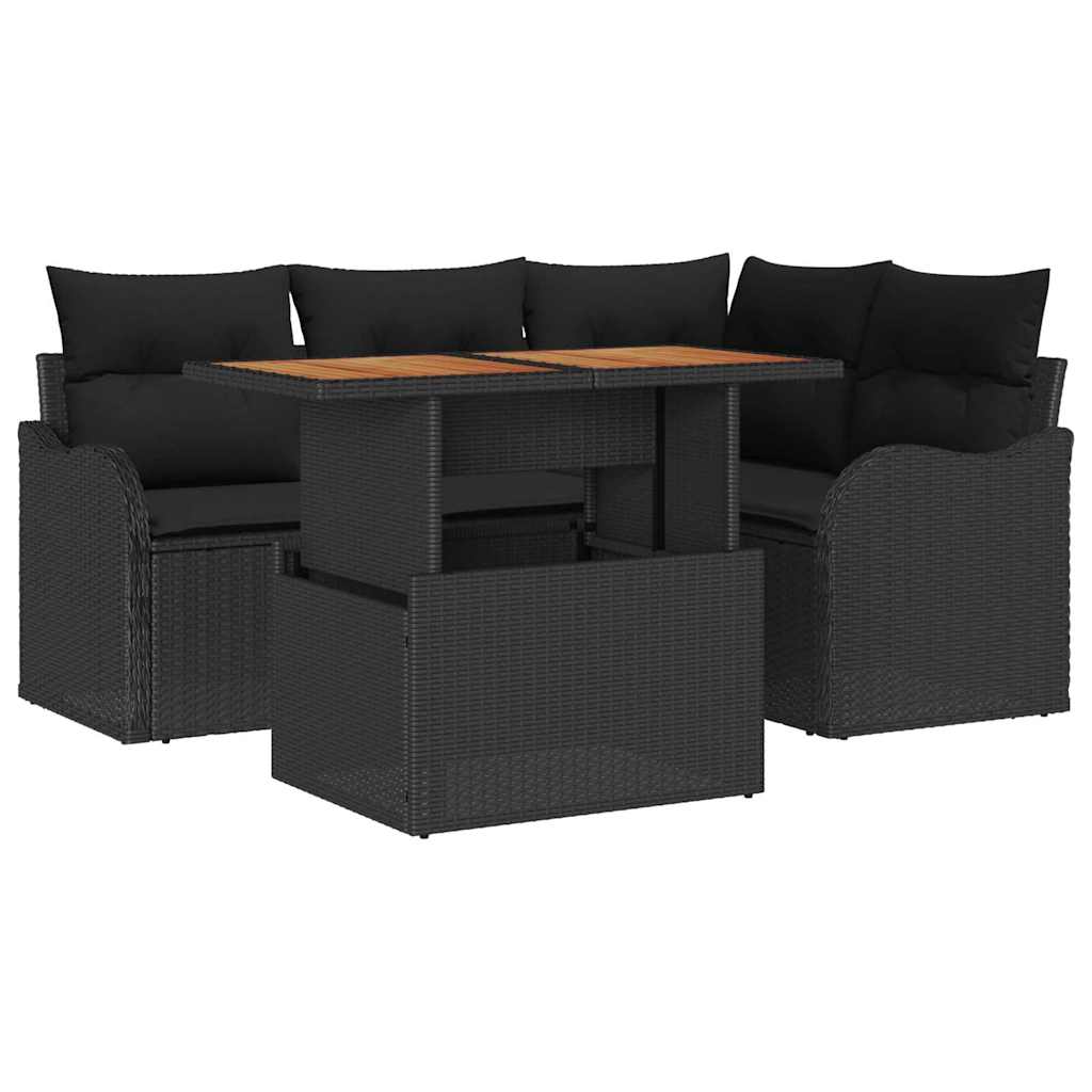 Ensemble de canapé de jardin 5 pcs Noir Poly rotin - XIOS