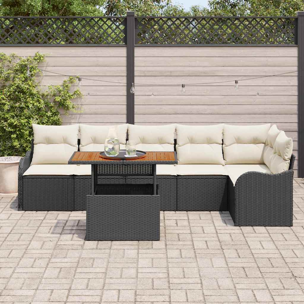 Ensemble de canapé de jardin 7 pcs Noir Poly rotin - XIOS