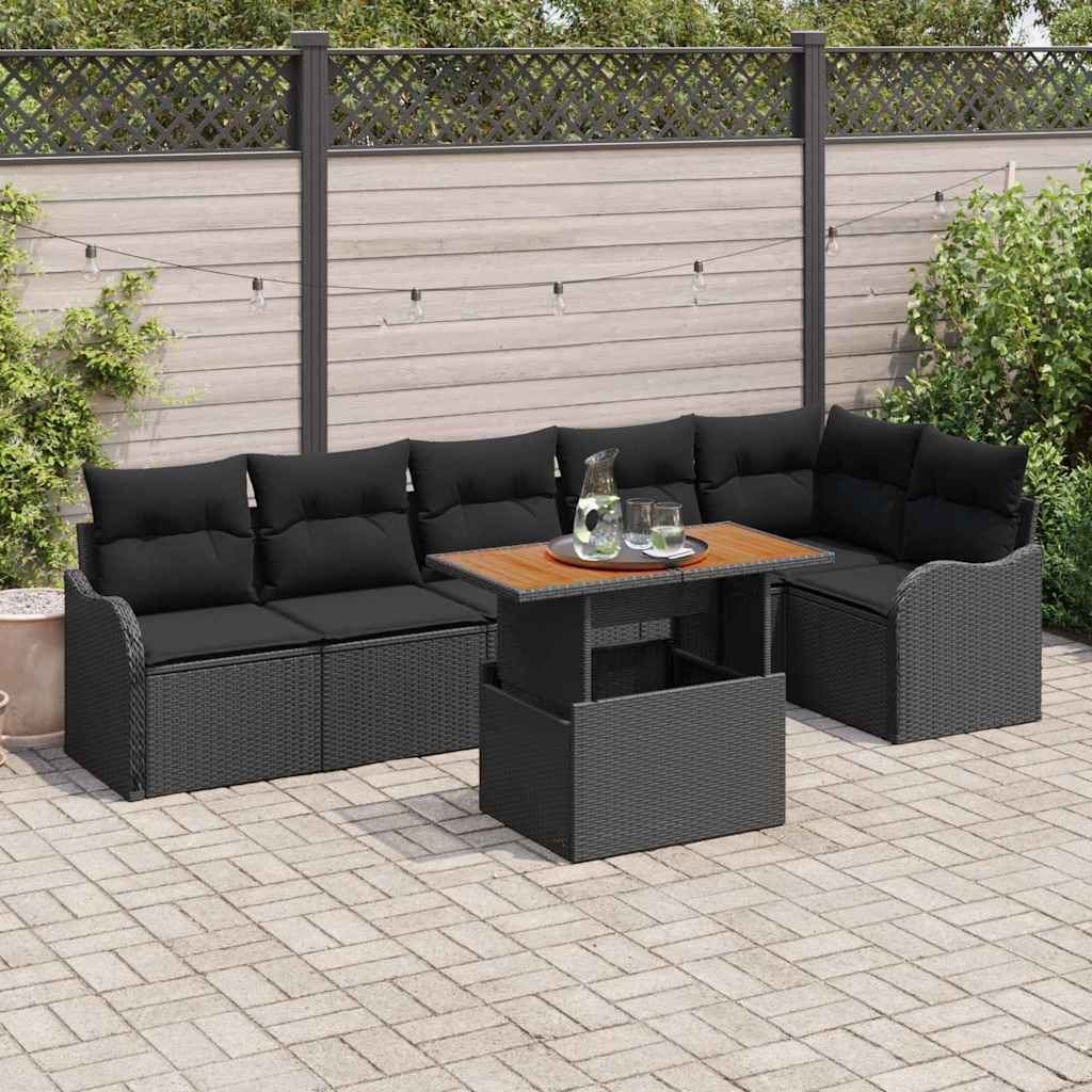 Ensemble de canapé de jardin 7 pcs Noir Poly rotin - XIOS
