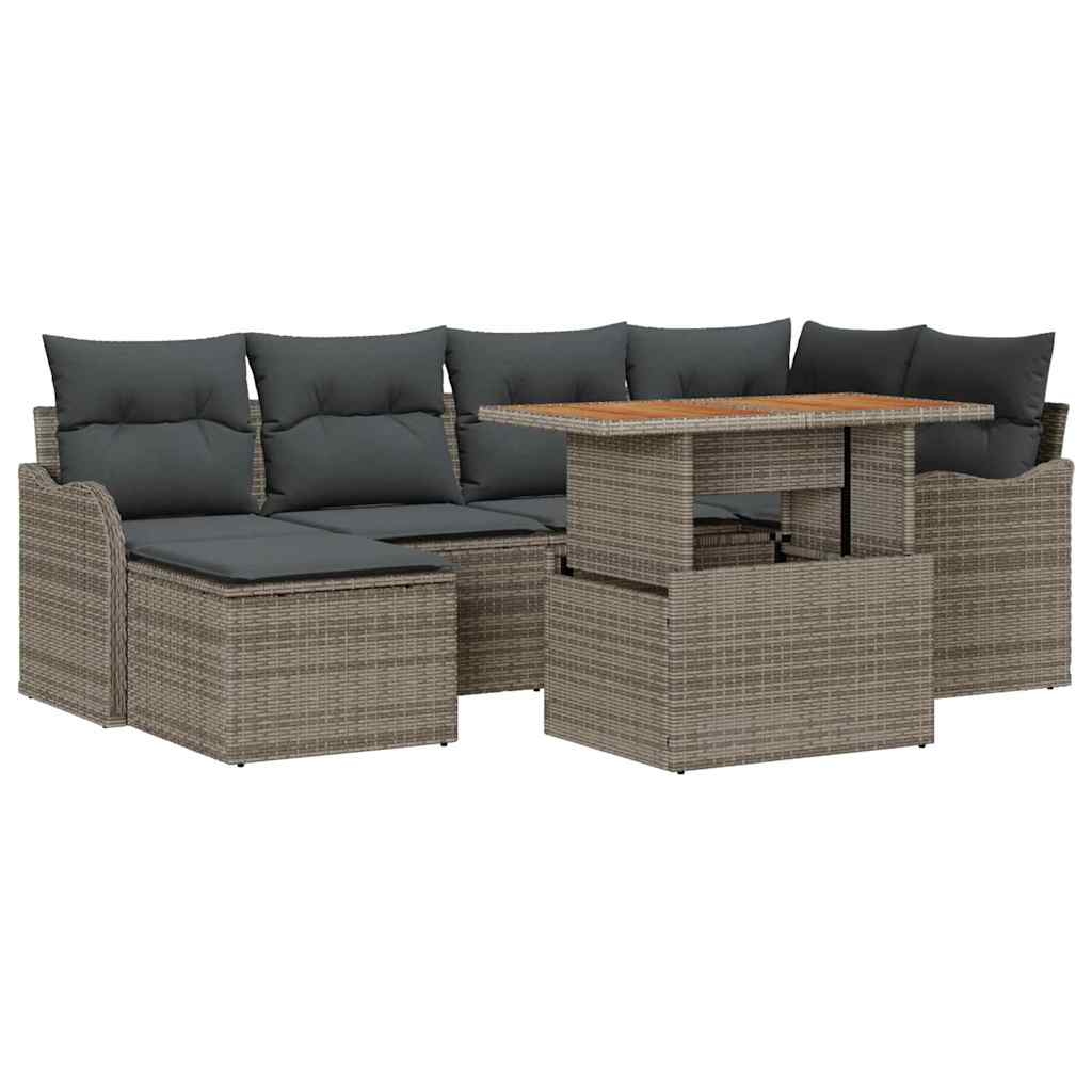 Ensemble de canapé de jardin 7 pc Gris Poly rotin