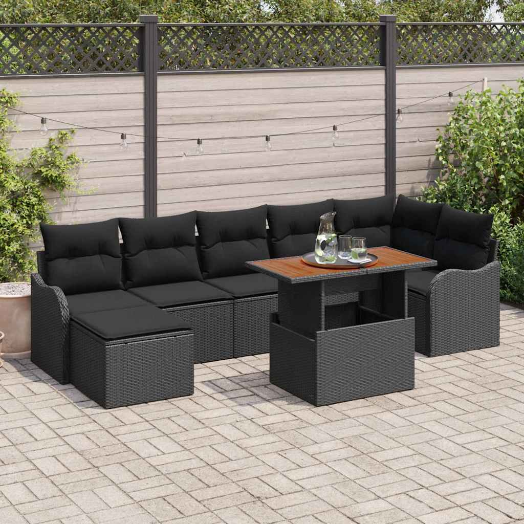 Ensemble de canapé de jardin 8 pcs Noir Poly rotin - XIOS