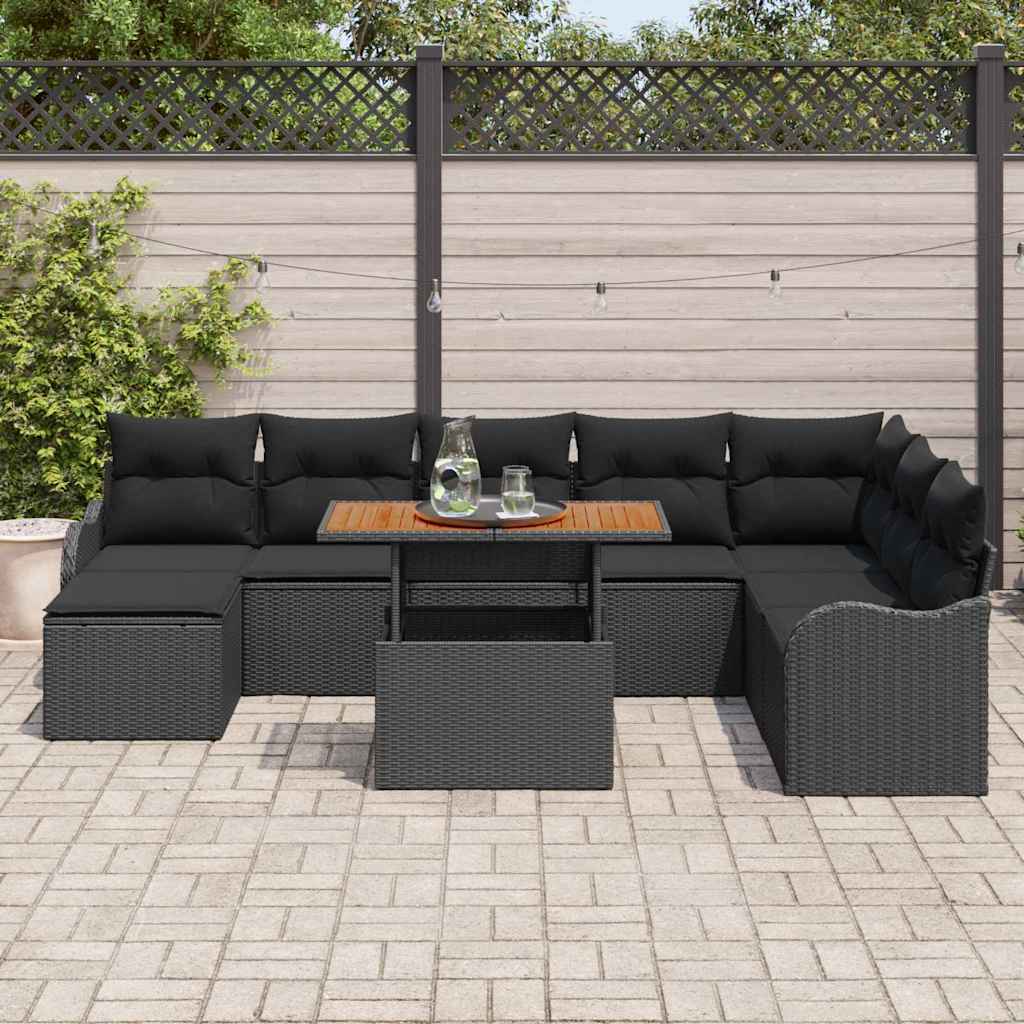 Ensemble de canapé de jardin 9 pcs Noir Poly rotin - XIOS