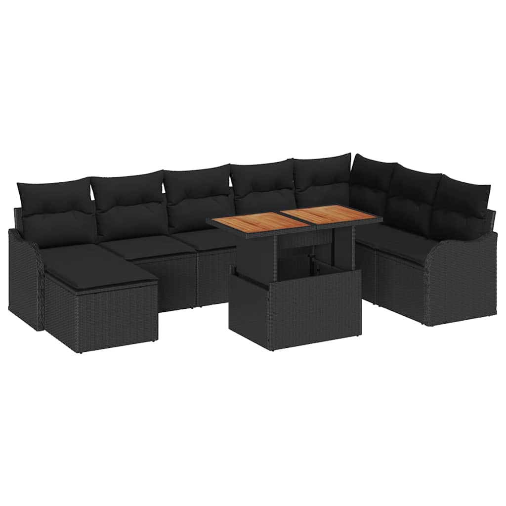 Ensemble de canapé de jardin 9 pcs Noir Poly rotin - XIOS