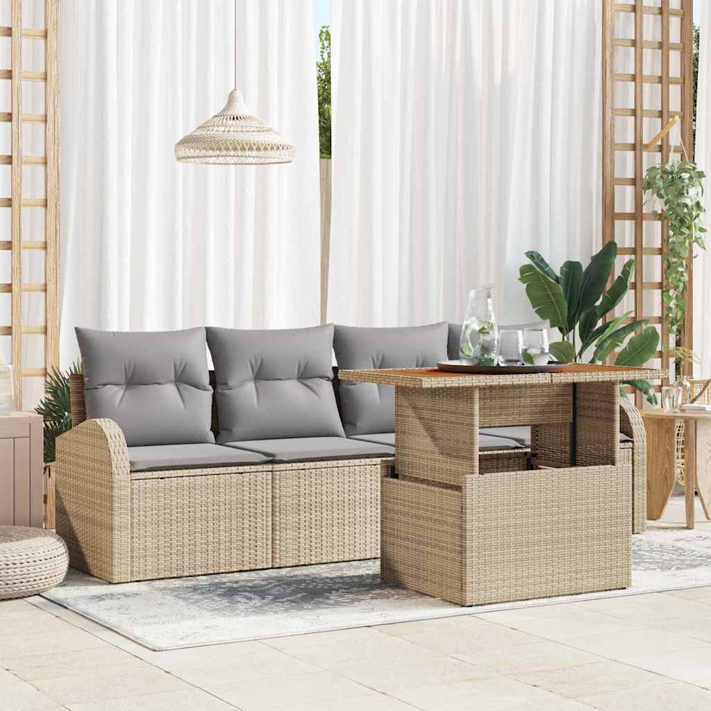Ensemble de canapé de jardin 5 pcs Beige Poly rotin - XIOS