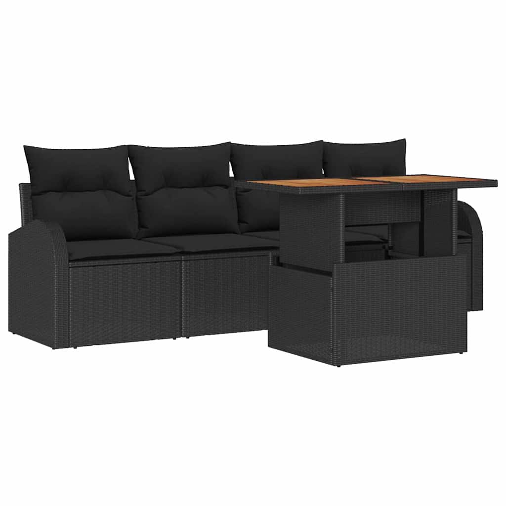 Ensemble de canapé de jardin 5 pcs Noir Poly rotin - XIOS
