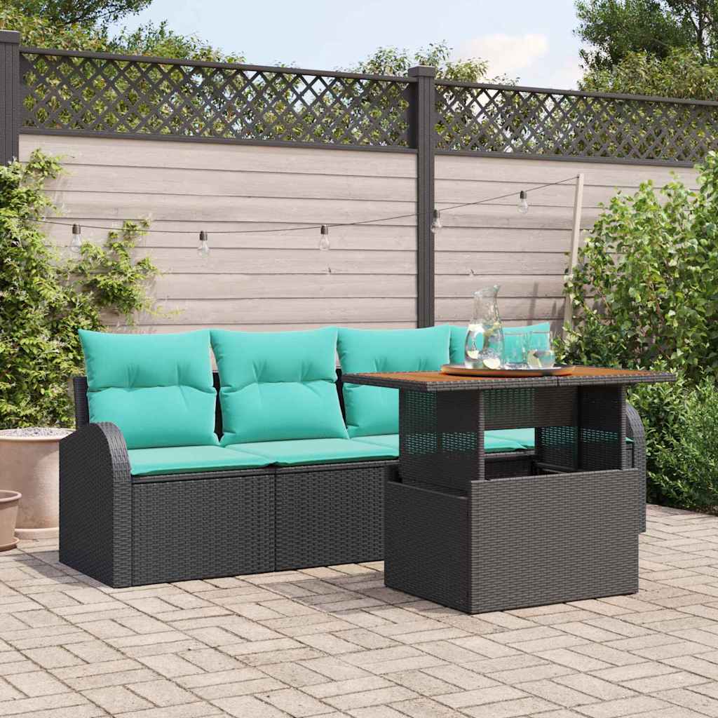 Ensemble de canapé de jardin 5 pc Noir Poly rotin