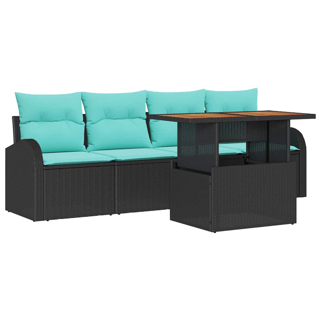 Ensemble de canapé de jardin 5 pcs Noir Poly rotin