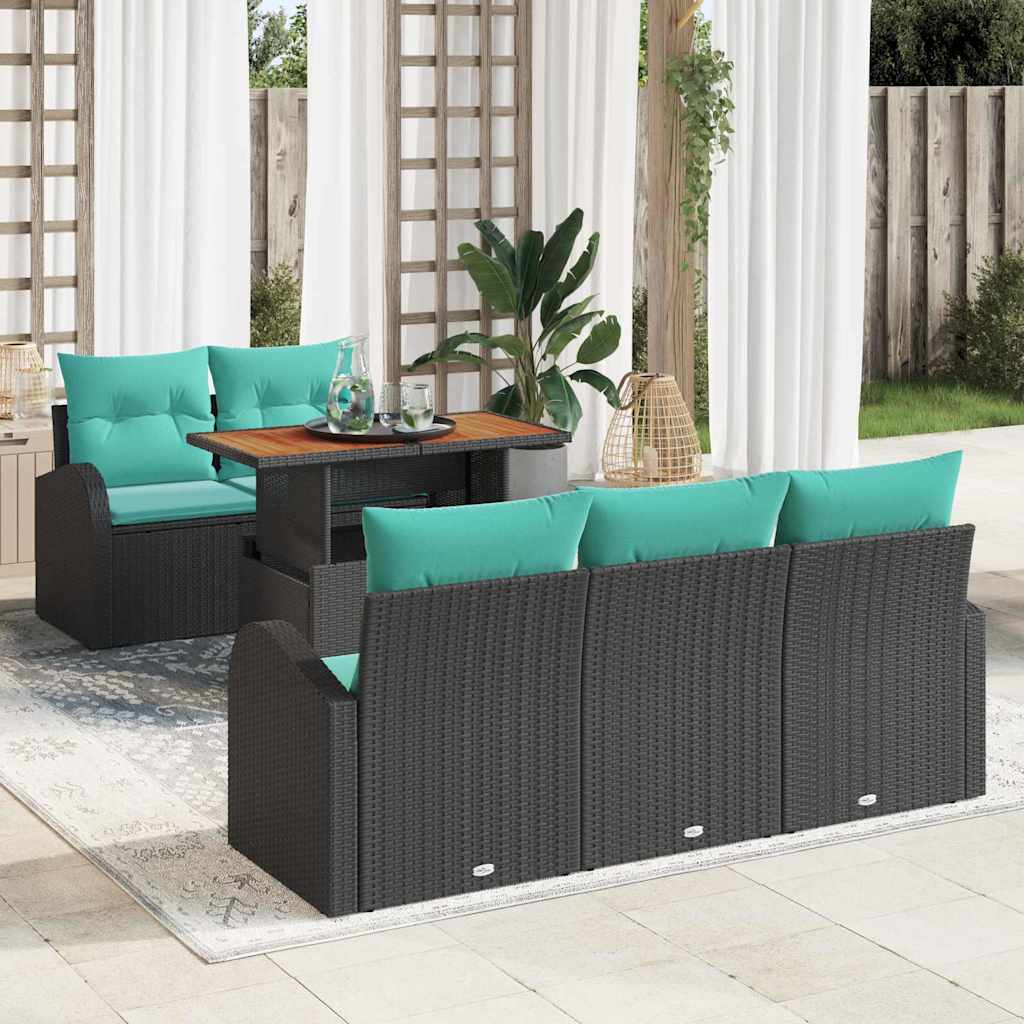 Ensemble de canapé de jardin 6 pc Noir Poly rotin