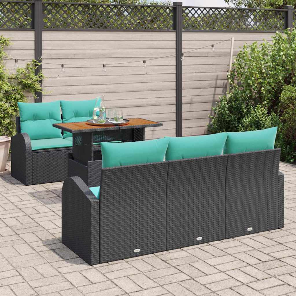 Ensemble de canapé de jardin 6 pcs Noir Poly rotin