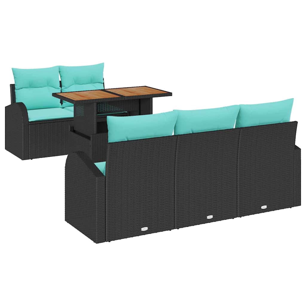 Ensemble de canapé de jardin 6 pcs Noir Poly rotin
