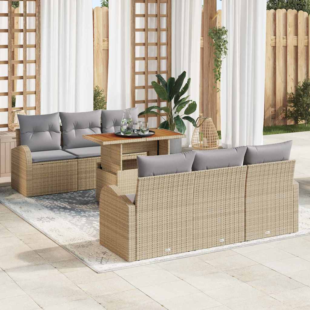 Ensemble de canapé de jardin 7 pcs Beige Poly rotin - XIOS