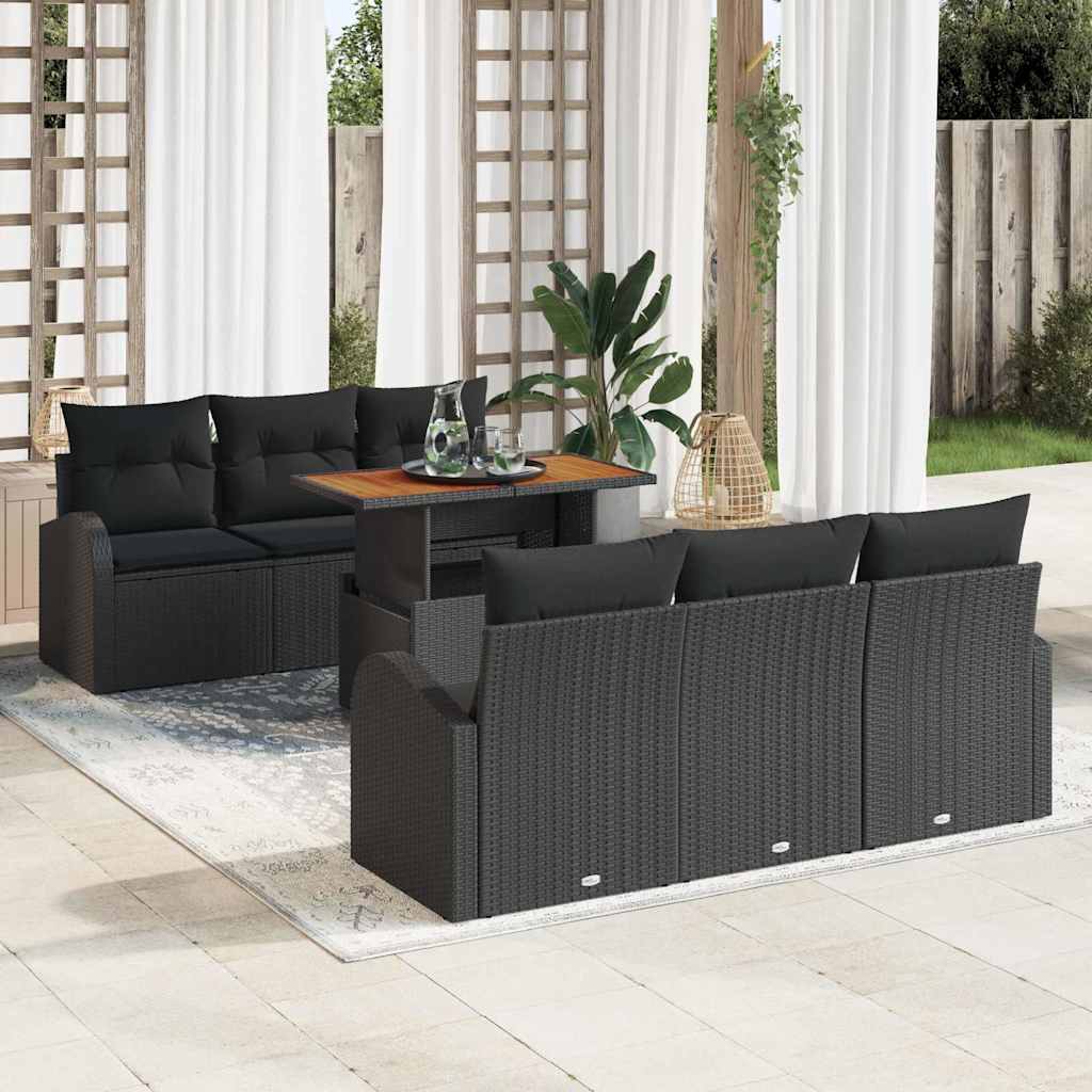 Ensemble de canapé de jardin 7 pcs Noir Poly rotin - XIOS