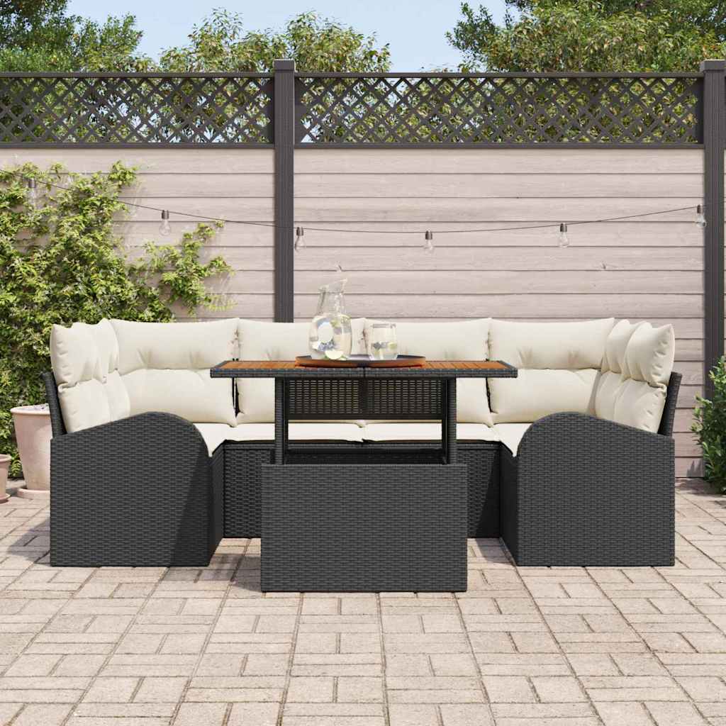 Ensemble de canapé de jardin 7 pcs Noir Poly rotin - XIOS