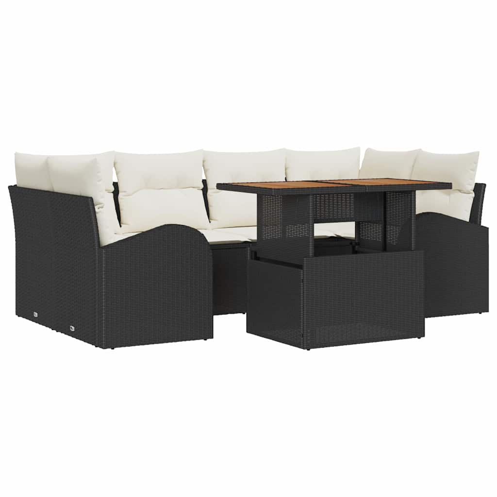 Ensemble de canapé de jardin 7 pcs Noir Poly rotin - XIOS