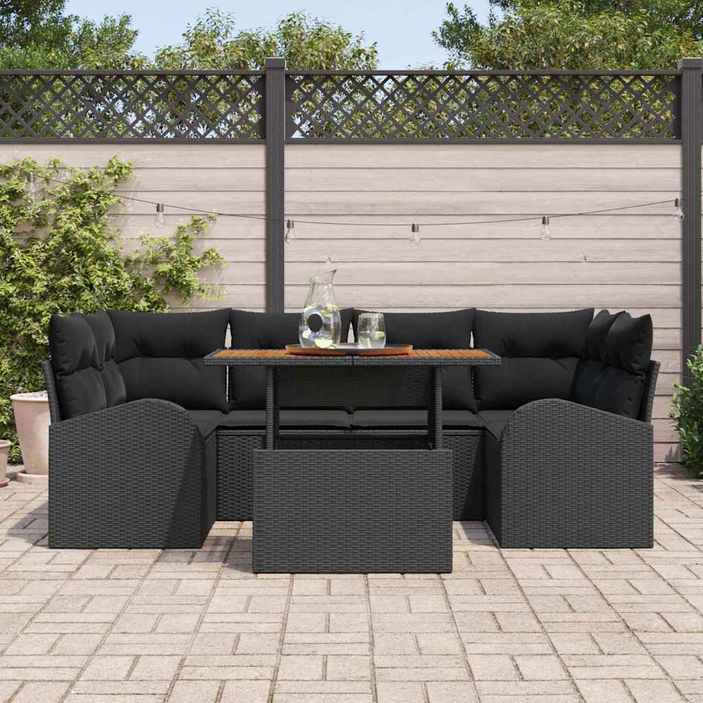 Ensemble de canapé de jardin 7 pcs Noir Poly rotin - XIOS
