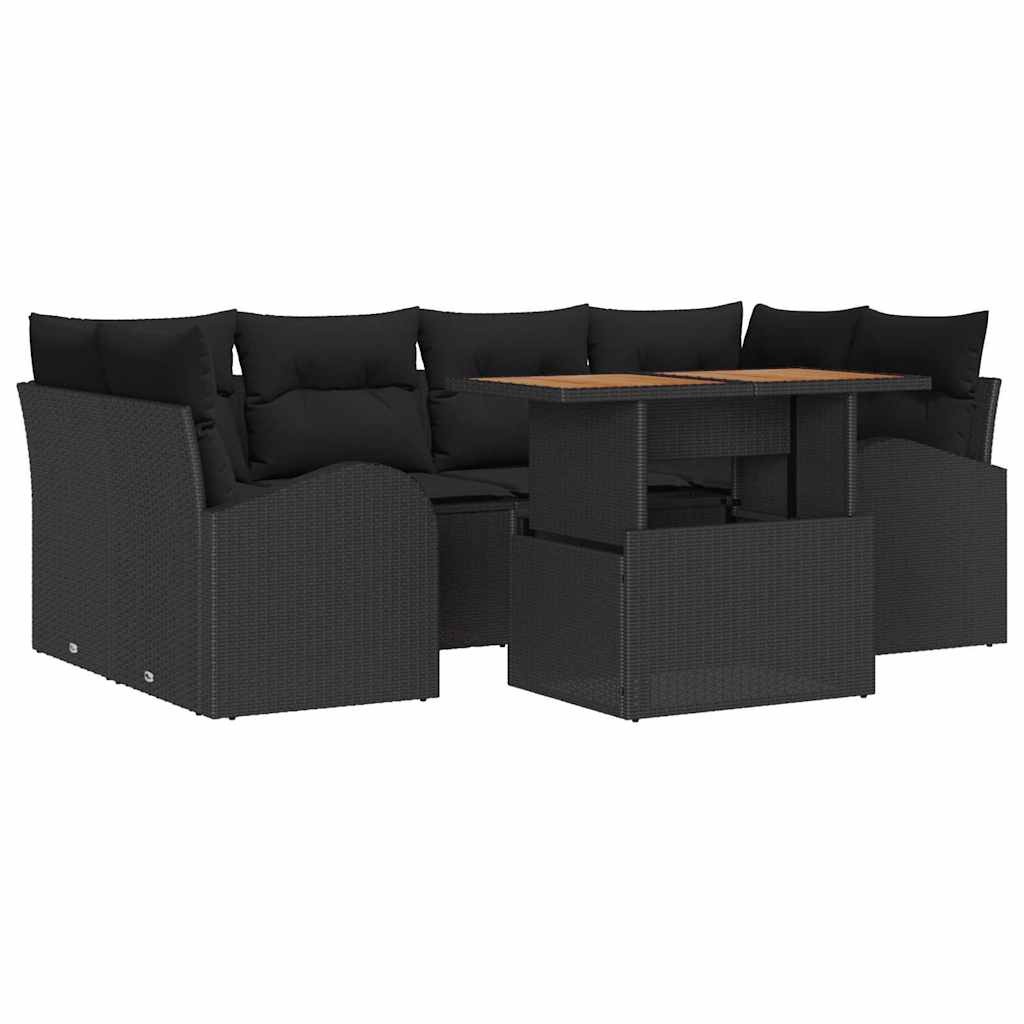 Ensemble de canapé de jardin 7 pcs Noir Poly rotin - XIOS