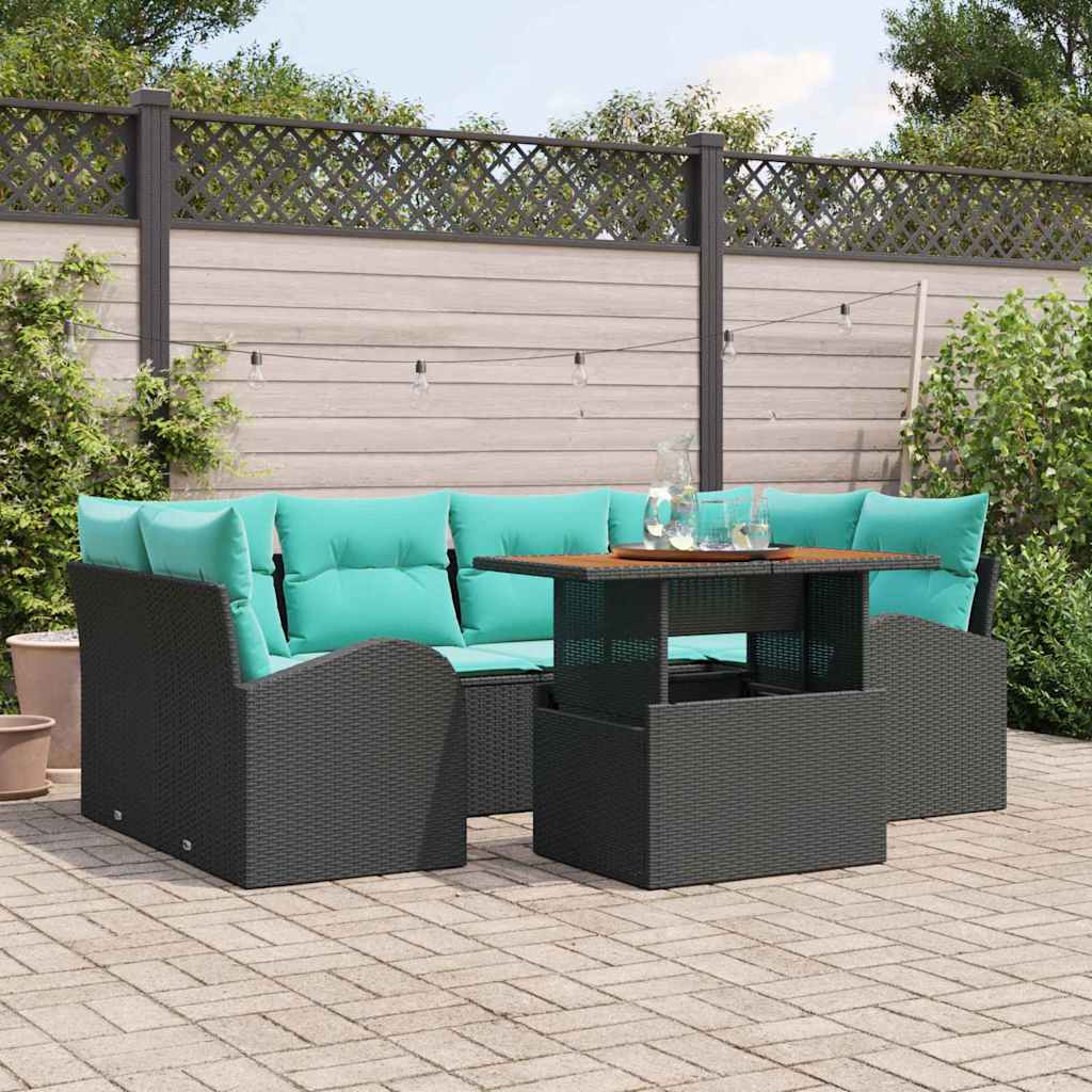 Ensemble de canapé de jardin 7 pc Noir Poly rotin