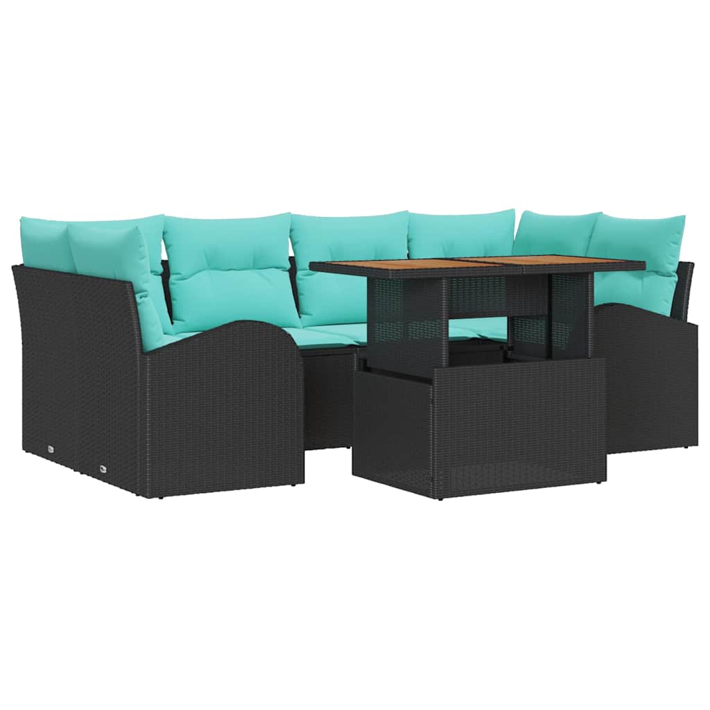 Ensemble de canapé de jardin 7 pcs Noir Poly rotin