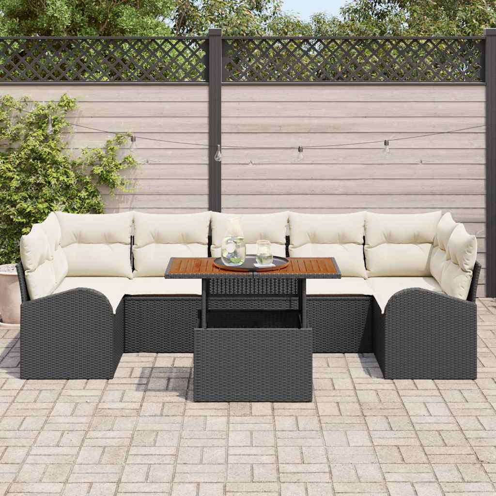 Ensemble de canapé de jardin 8 pcs Noir Poly rotin - XIOS