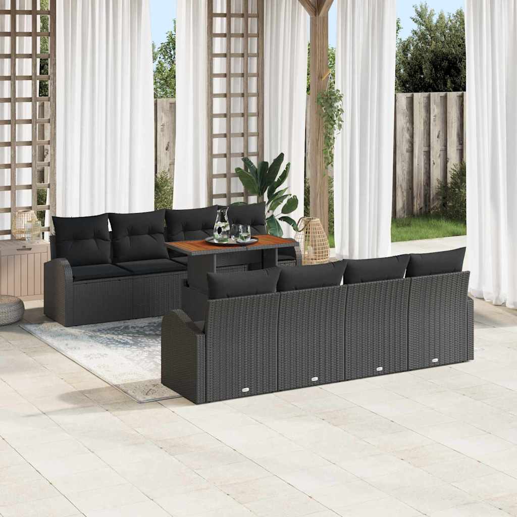Ensemble de canapé de jardin 9 pcs Noir Poly rotin - XIOS
