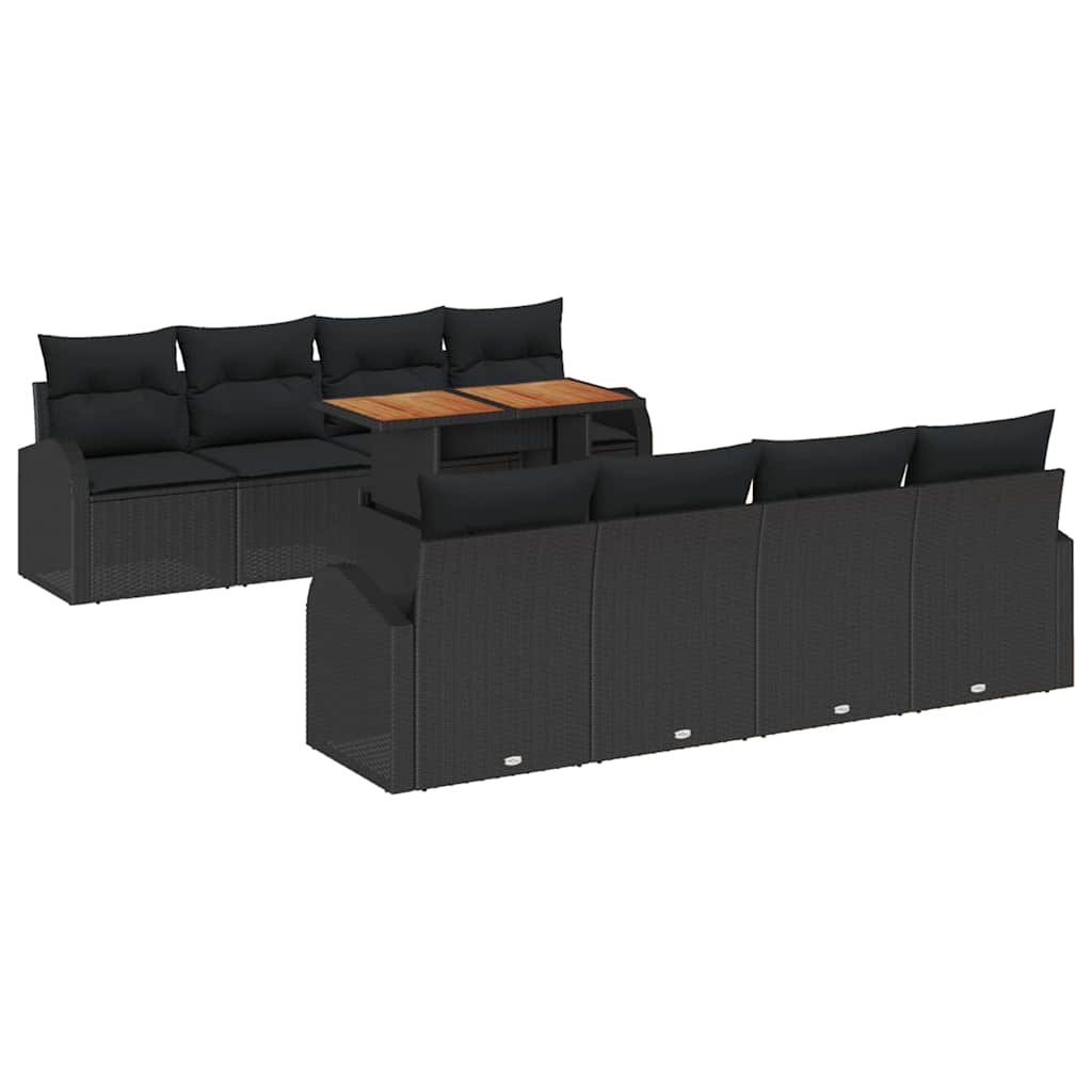 Ensemble de canapé de jardin 9 pcs Noir Poly rotin - XIOS