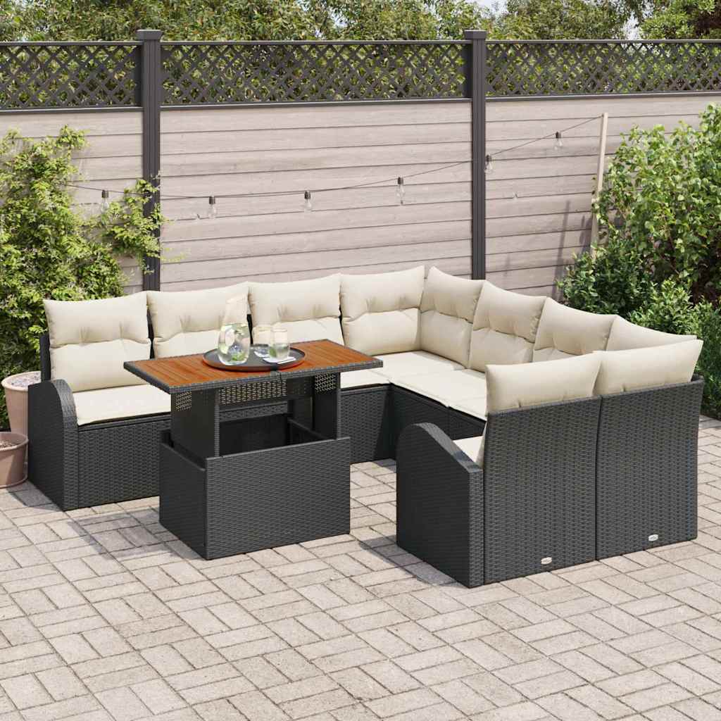 Ensemble de canapé de jardin 9 pcs Noir Poly rotin - XIOS