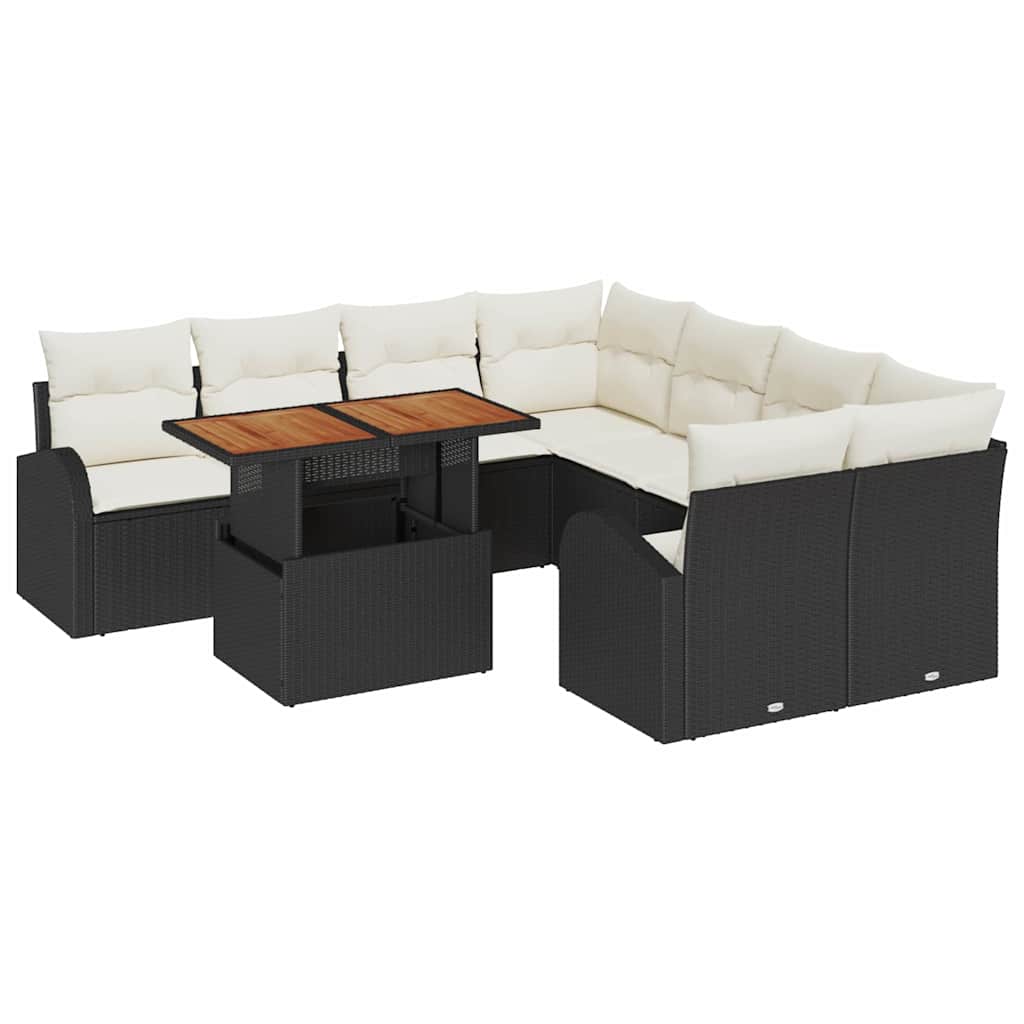Ensemble de canapé de jardin 9 pcs Noir Poly rotin - XIOS