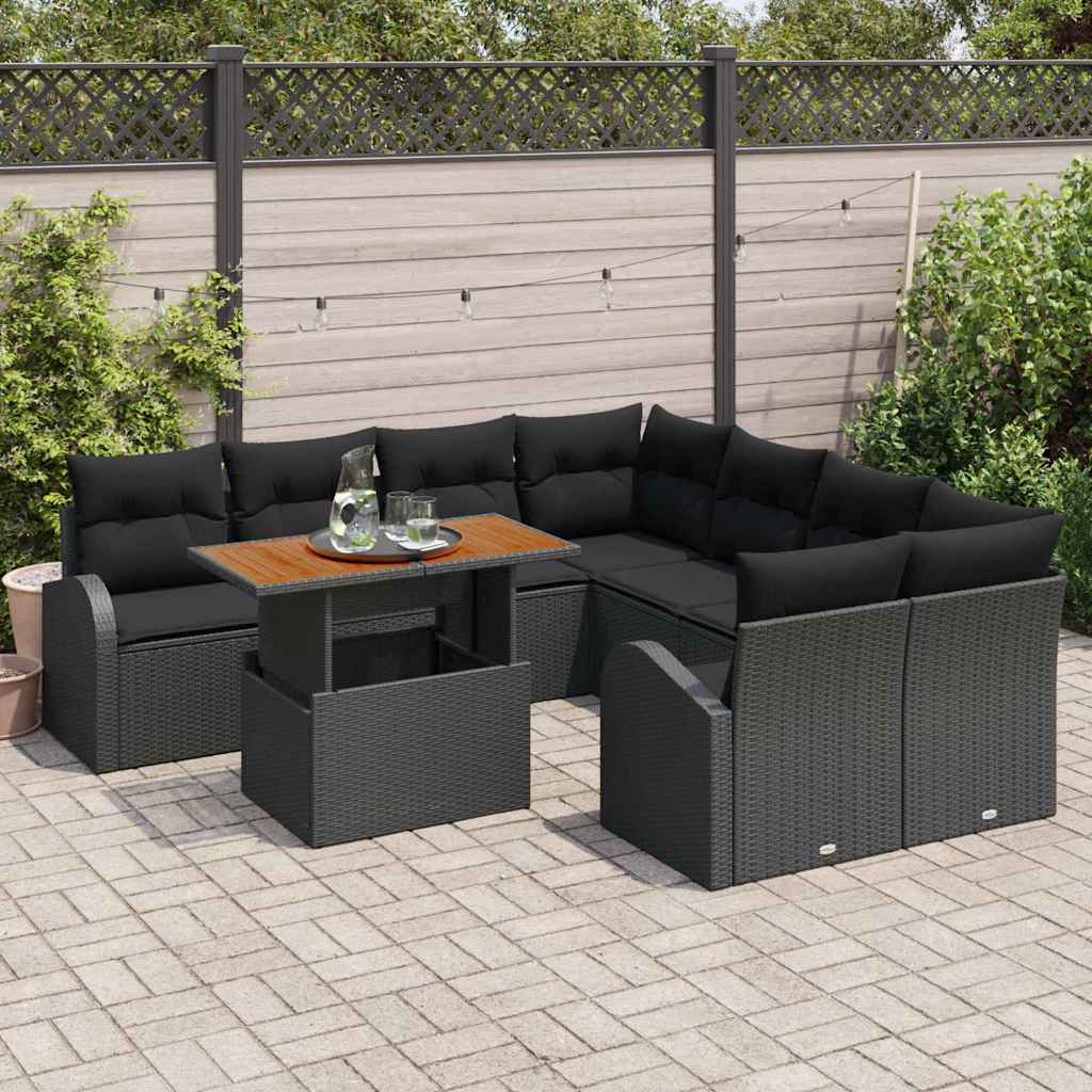 Ensemble de canapé de jardin 9 pcs Noir Poly rotin - XIOS