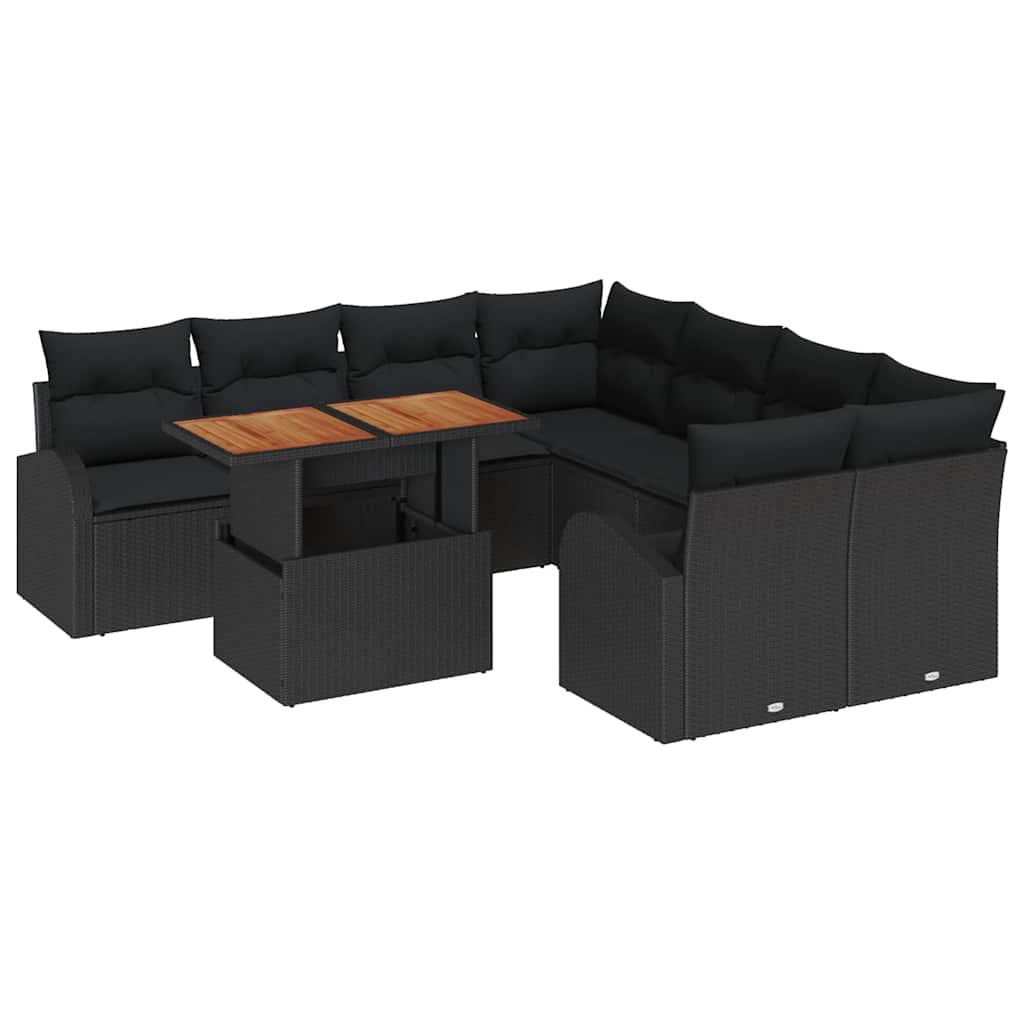 Ensemble de canapé de jardin 9 pcs Noir Poly rotin - XIOS