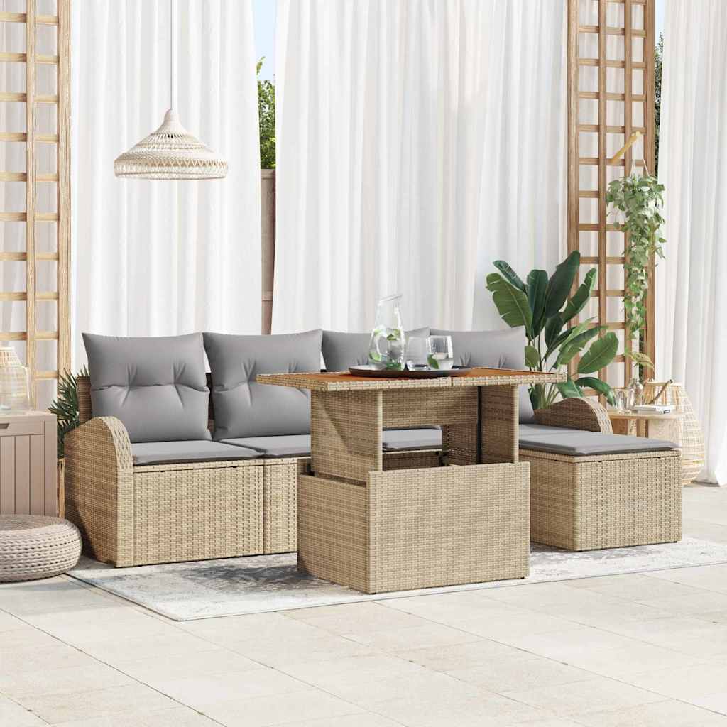Ensemble de canapé de jardin 6 pcs Beige Poly rotin - XIOS