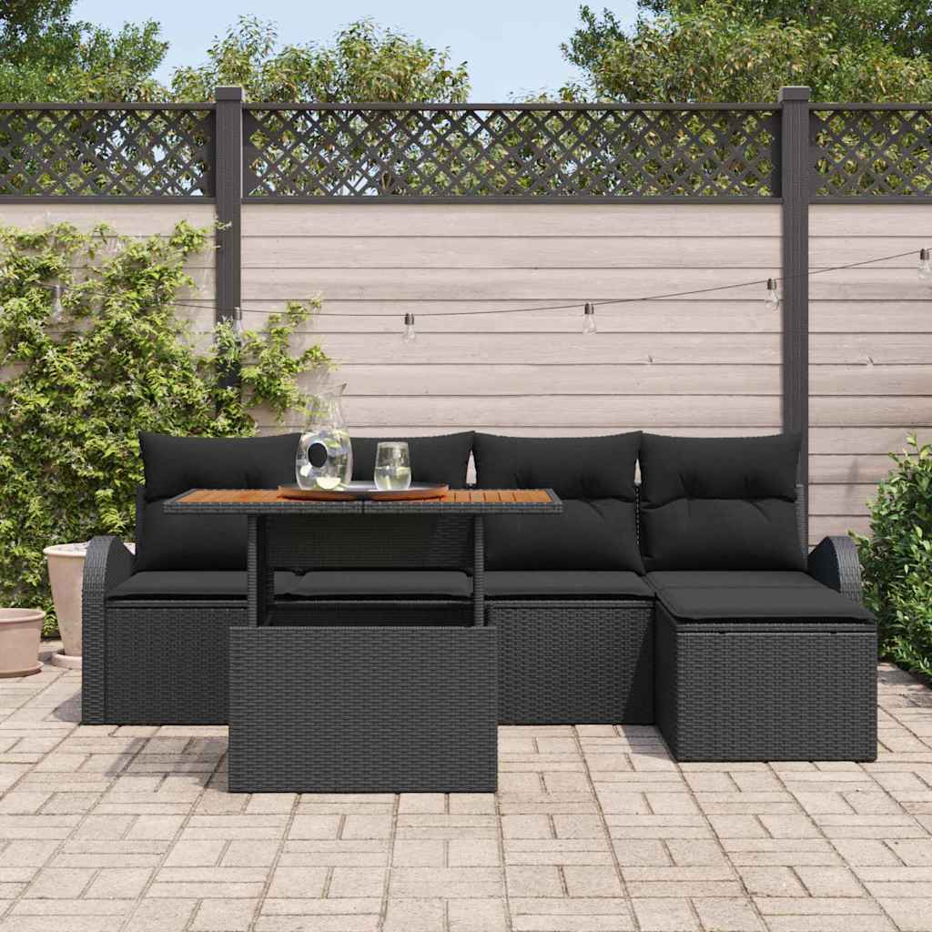 Ensemble de canapé de jardin 6 pcs Noir Poly rotin - XIOS